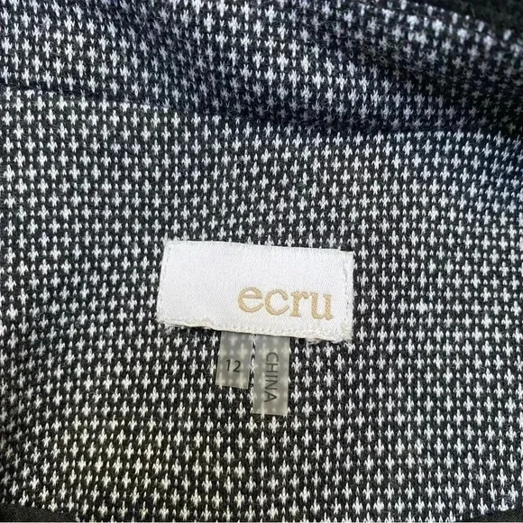 Ecru Knit Blazer Black White Dotted Boyfriend Jacket Rib Collar Size 12 - Picture 14 of 16